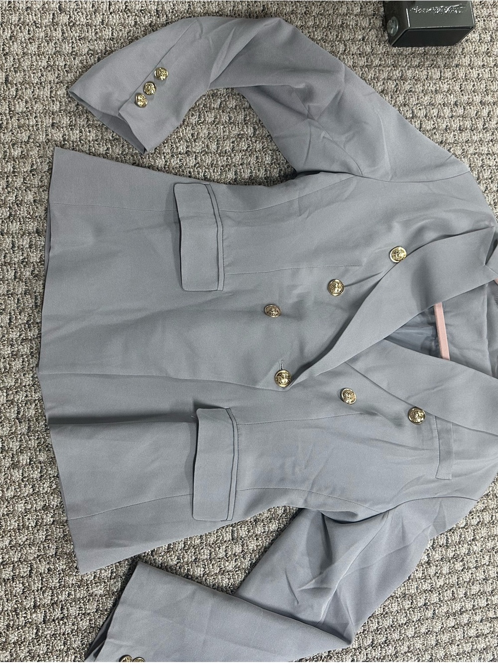 Light Gray Double-Breasted Women's Blazer with Gold Buttons